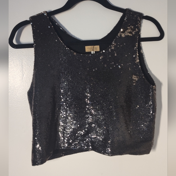 Vintage Piko 1988 Sequin Black Crop Top Size M #702 - Picture 1 of 2